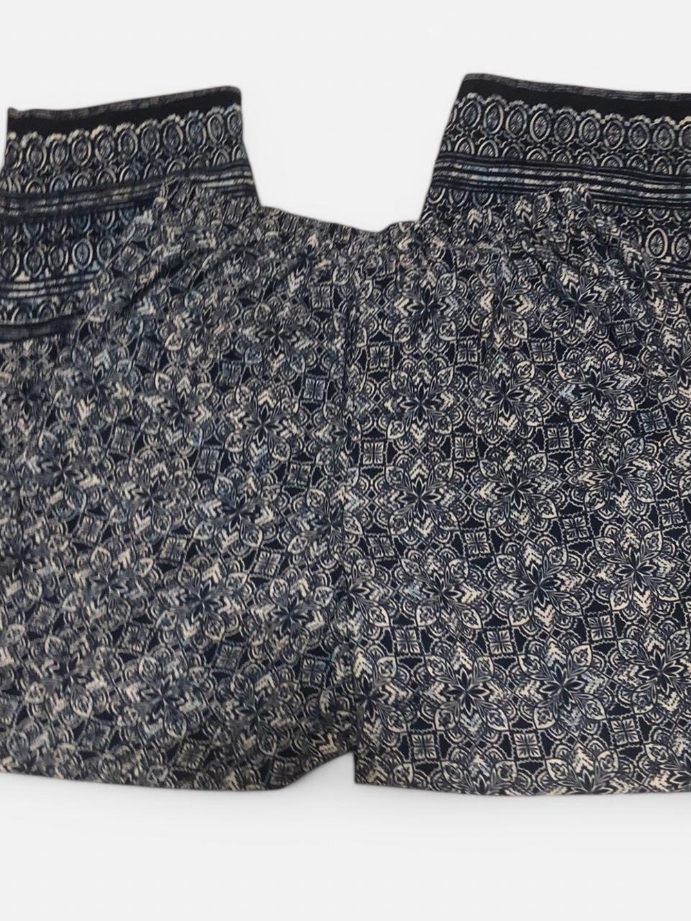 Navy blue Blair wide leg floral print cotton pants with pockets